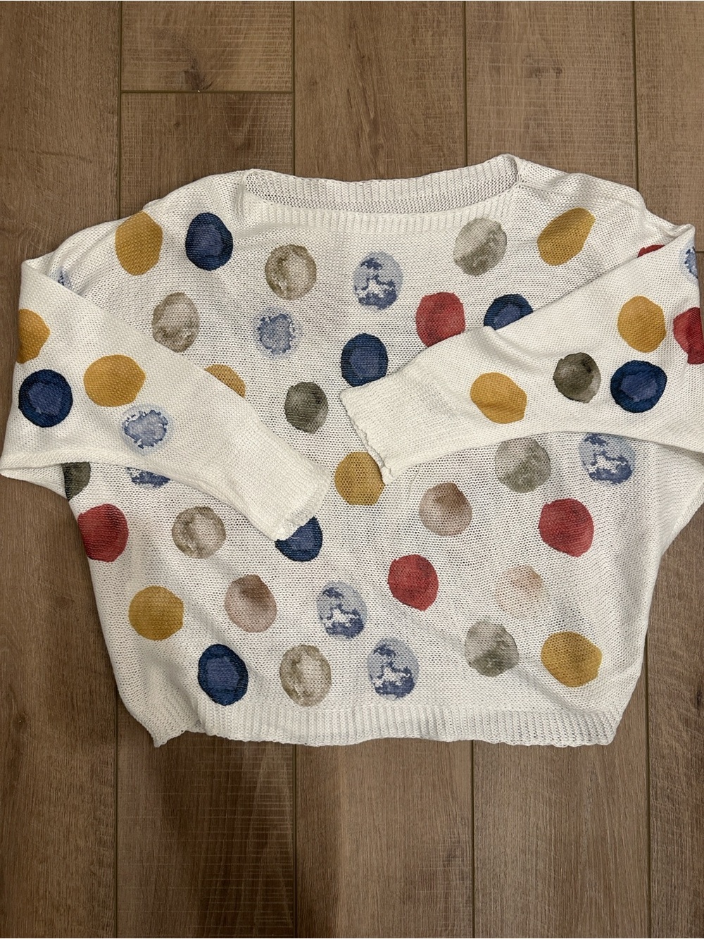 White Polka Dot Boutique Knit Sweater with Multicolor Spots